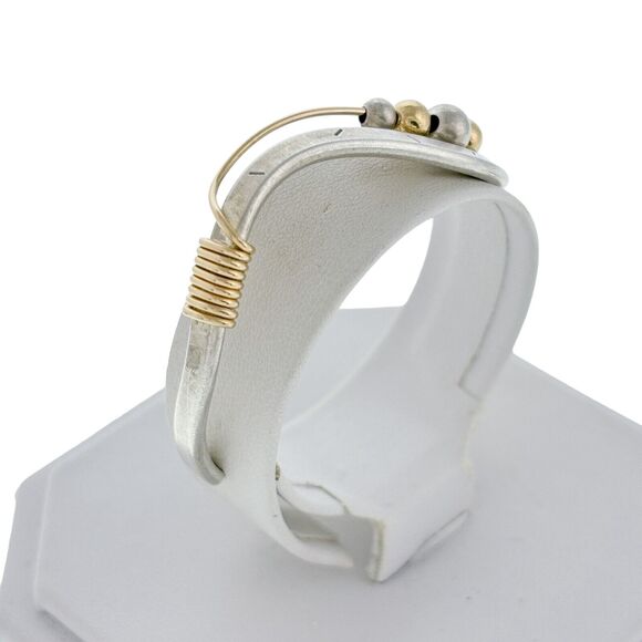 Vintage Southwest Sterling Silver Two Toned Ball Bead Wavy Cuff Bracelet 5.5" - Picture 2 of 11